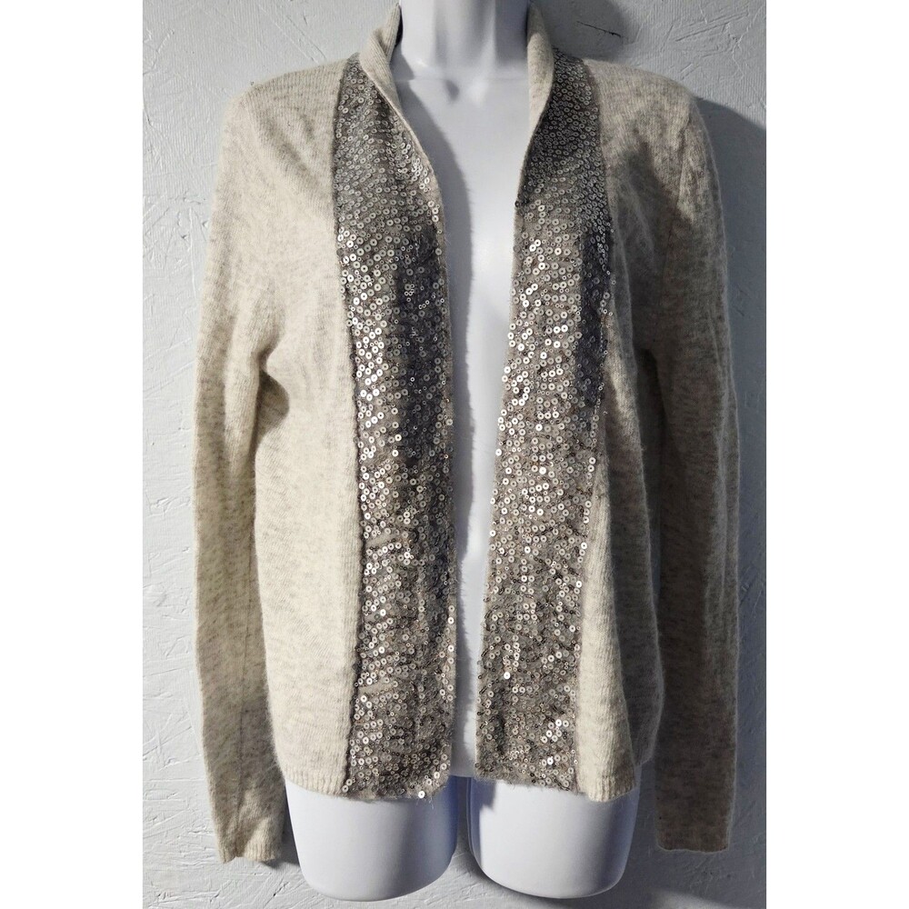 Charlotte Russe Light Gray Sequin Open Cardigan - Medium